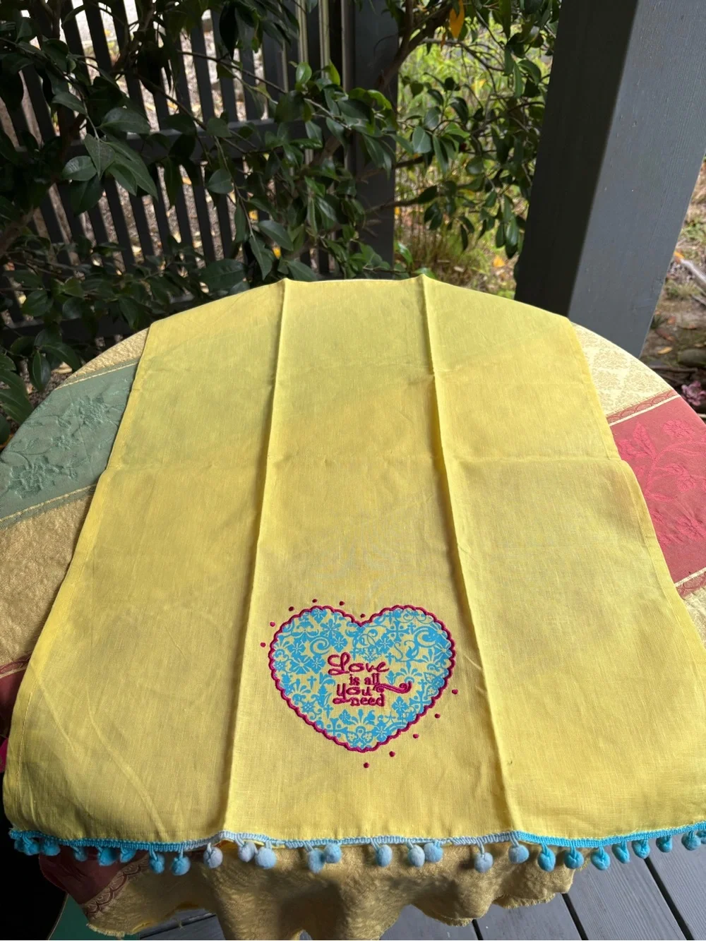 Faithworks Heart Embroidered Hand Towel with Pom Pom Trim 